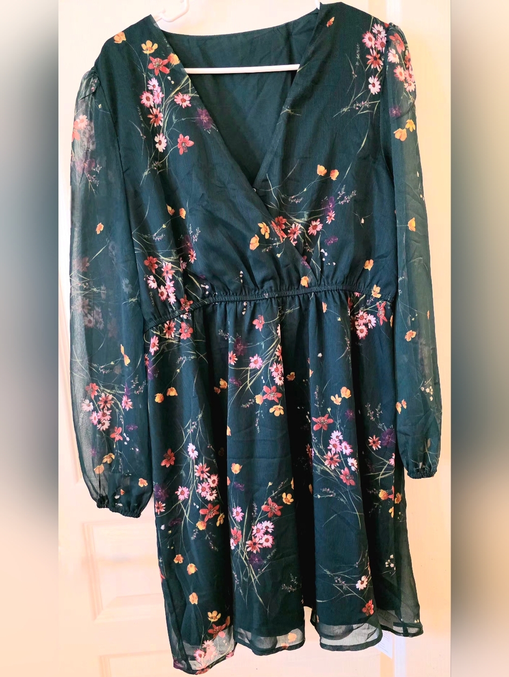 Cupshe Dark Teal Floral Wrap Dress In Xl